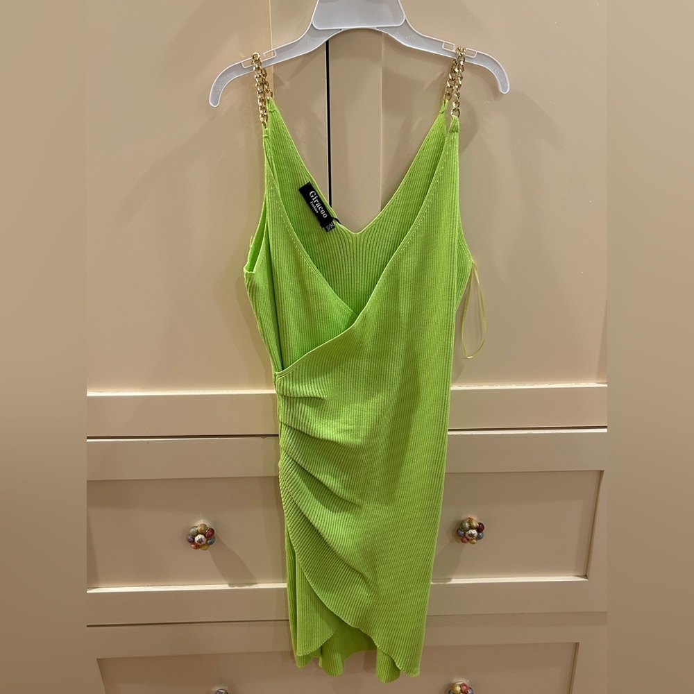 Chic Lime Green Dress with Chain Straps